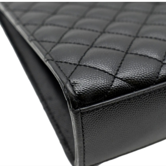 YVES SAINT LAURENT Large Envelope Leather Chain Shoulder Bag Black - Picture 7 of 15